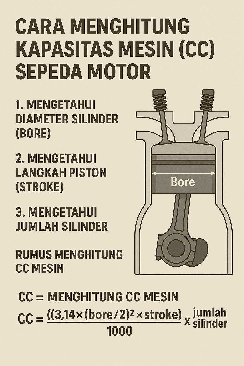 Cara menghitung CC mesin.
