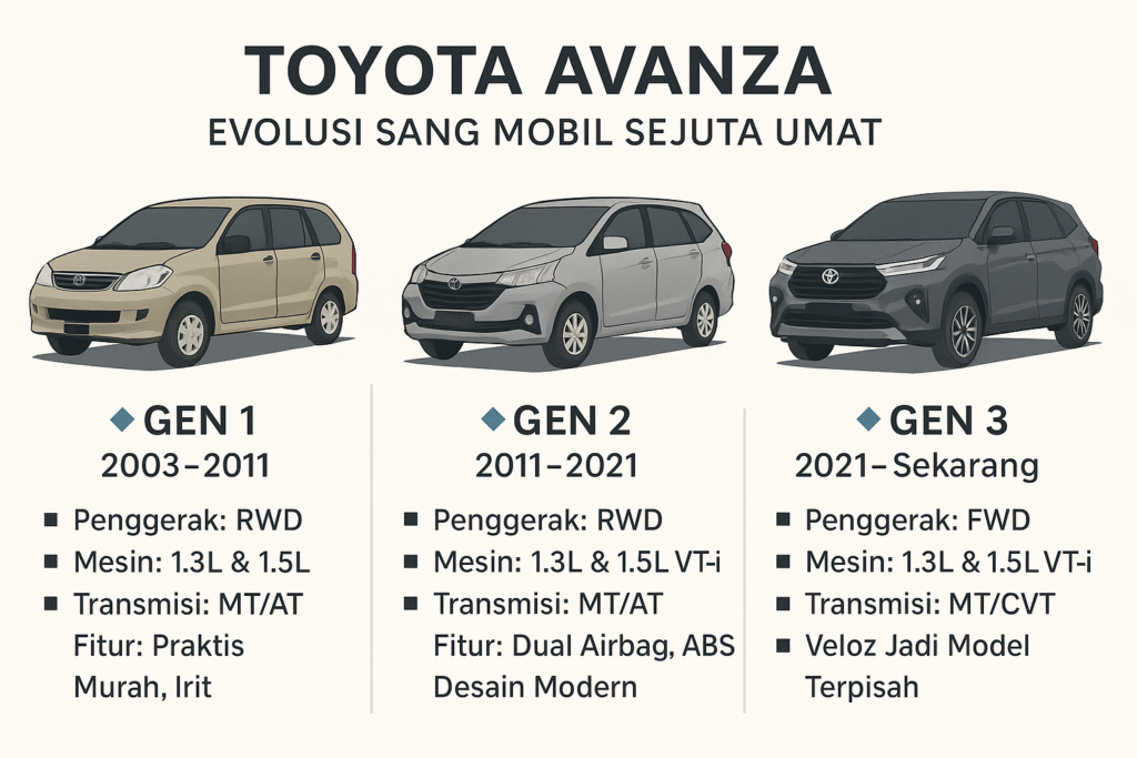 Generasi Toyota Avanza dari generasi pertama hingga terbaru.
