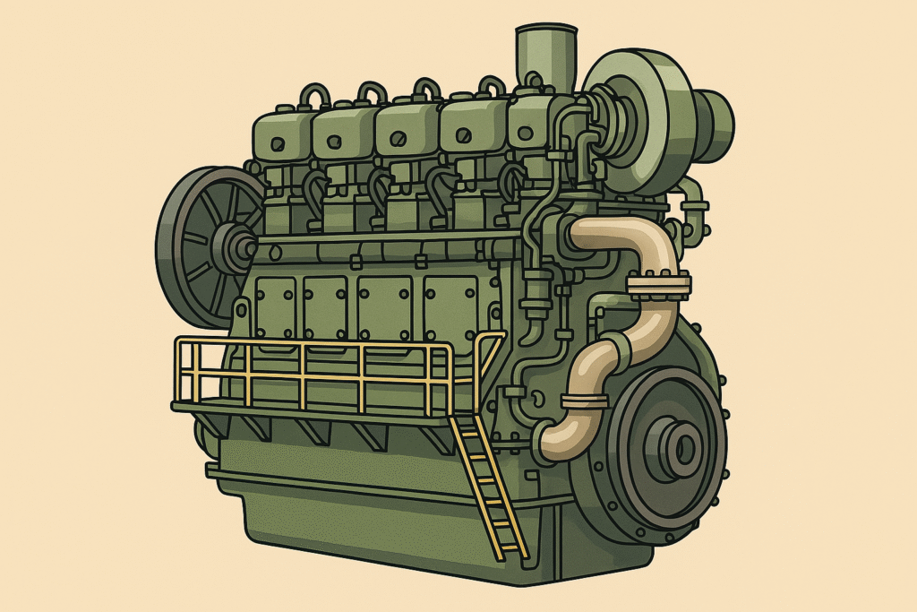 Ilustrasi mesin diesel 2 tak untuk kapal.